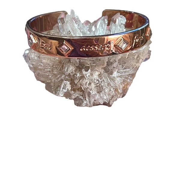 Signed MARY KAY Facet Rhinestone Rose Gold-Tone Cuff Bracelet "Eat Dessert First - Picture 1 of 8